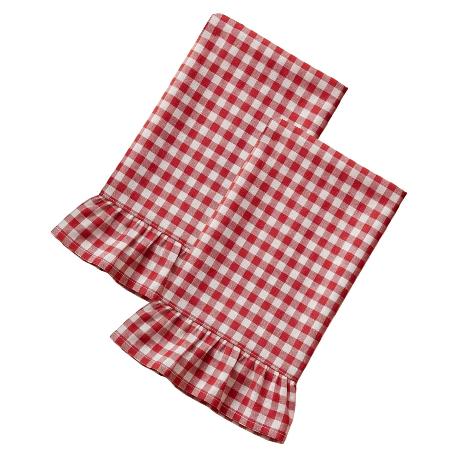 Kitchen Towels Set of 2, 100% Cotton Soft Absorbent Ruffled Gingham Dish Towels 18"x28" Tea Cloths, Classic Plaid Pattern, Decorative For Farmhouse Charm, Drying Dishes, Reusable And Durable