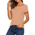 thumbnail image 4 of Sokhug Round Neck Striped Short Sleeve Women's T Shirt Casual Loose Fit Lightweight Summer Tee Soft Comfy Basic Summer Blouse, 4 of 6