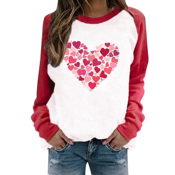 mihongmao Valentine Shirts for Women Crew Neck Valentine's Day Shirts for Women Crewneck Graphic Sweatshirts Heart Pullover Casual Long Sleeve Gift Blouse Red XL