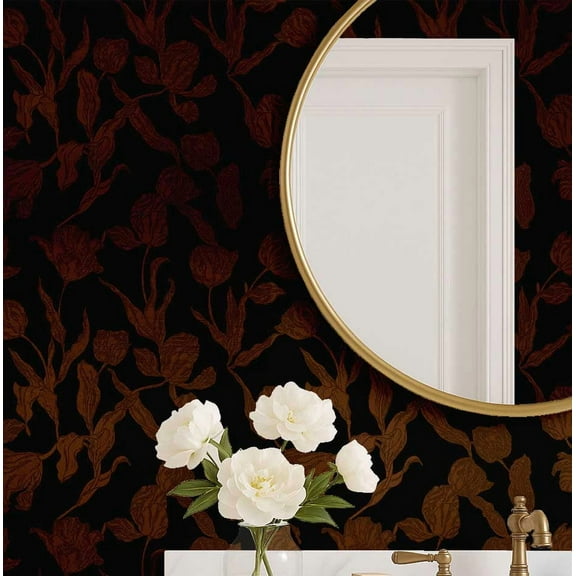 S4Sassy Peel and Stick Wall Covering, Tulip Shadow Print Removable Walls Wrap -Brown Instant Makeover Wall Mural for Bathroom, Laundry Room, Closet Interior- Self-Adhesive Wallpaper Vinyl -25"x120"