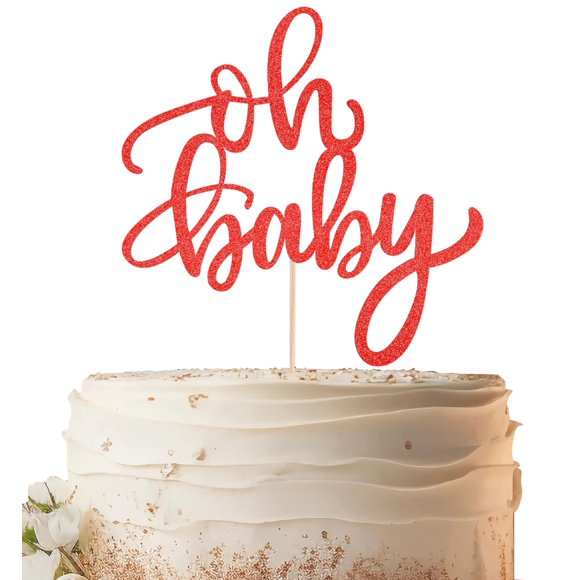 Topper para torta EONNCNT Oh Baby con brillo rojo 16 x 21 cm