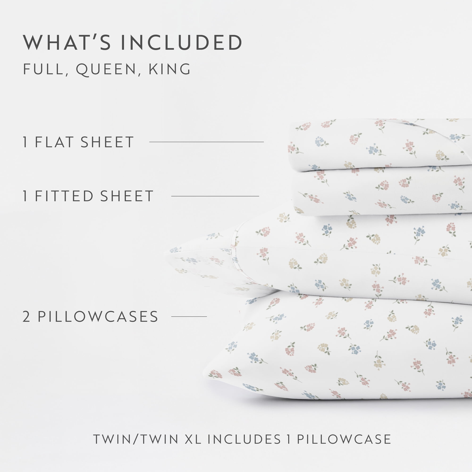 Noble Linens 3 Piece Ditsy Pattern Microfiber Bed Sheets, Multicolor Floral, Twin
