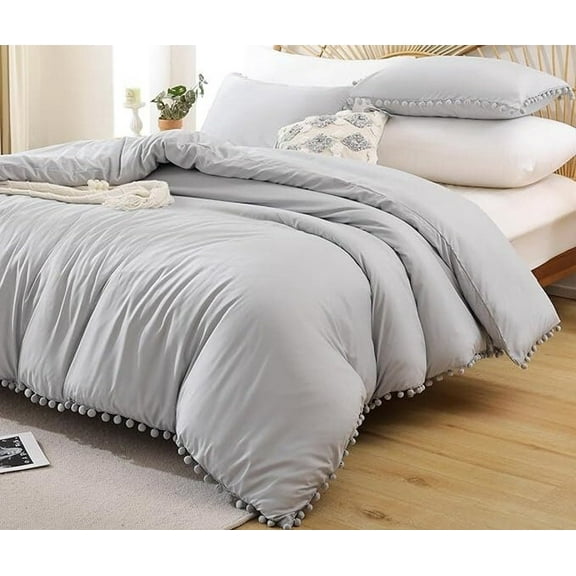 Duvet Cover Set For Bedroom Pompom Boho Bedding Set Breathable Grey Quilt Cover 8Corner tie For Closure Zipper Bohemian Twin Bedding Set