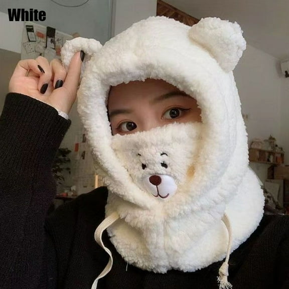 Women Cute Winter Warm Casual Bear Ear Hat Earflap Earmuff Windproof Caps Beanies Caps WHITE