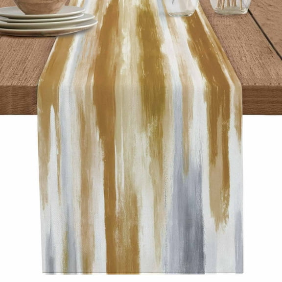 Watercolor Abstract Orange Grey Table Runner-70 Inch Long Oil Painting Art Table Runners Linen Burlap Tablerunner for Kitchen Dining Room Holiday Party
