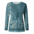 thumbnail image 3 of PENGXIANG Femmes Manches Longues T-Shirts Col Rond Imprimé Floral Tunique Tops Doux Casual Ample Coupe Blouse, 3 of 3