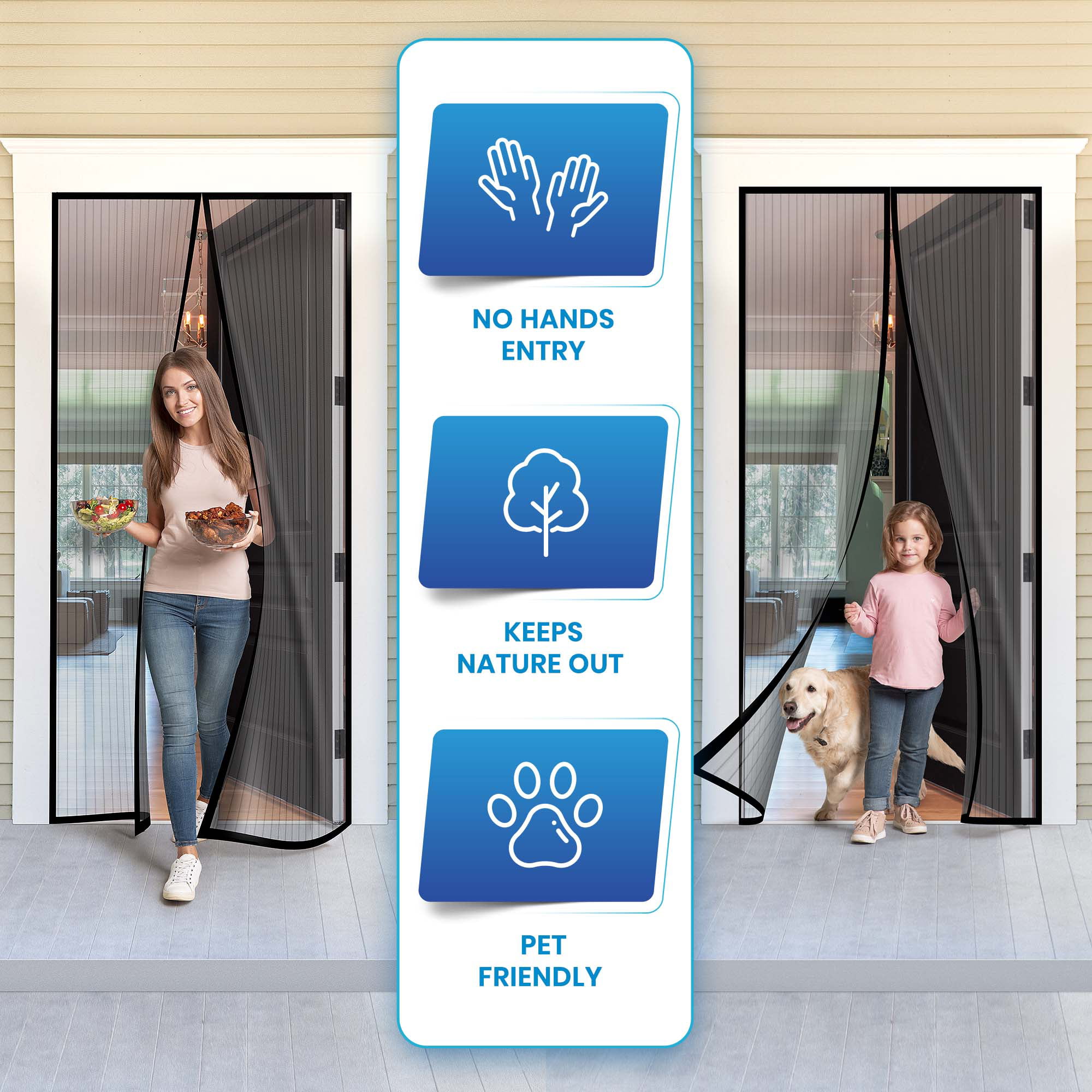 4xHands-Free Magnetic Screen Door Mesh Net Mosquito Fly Insect Bug Curtain 4pack 