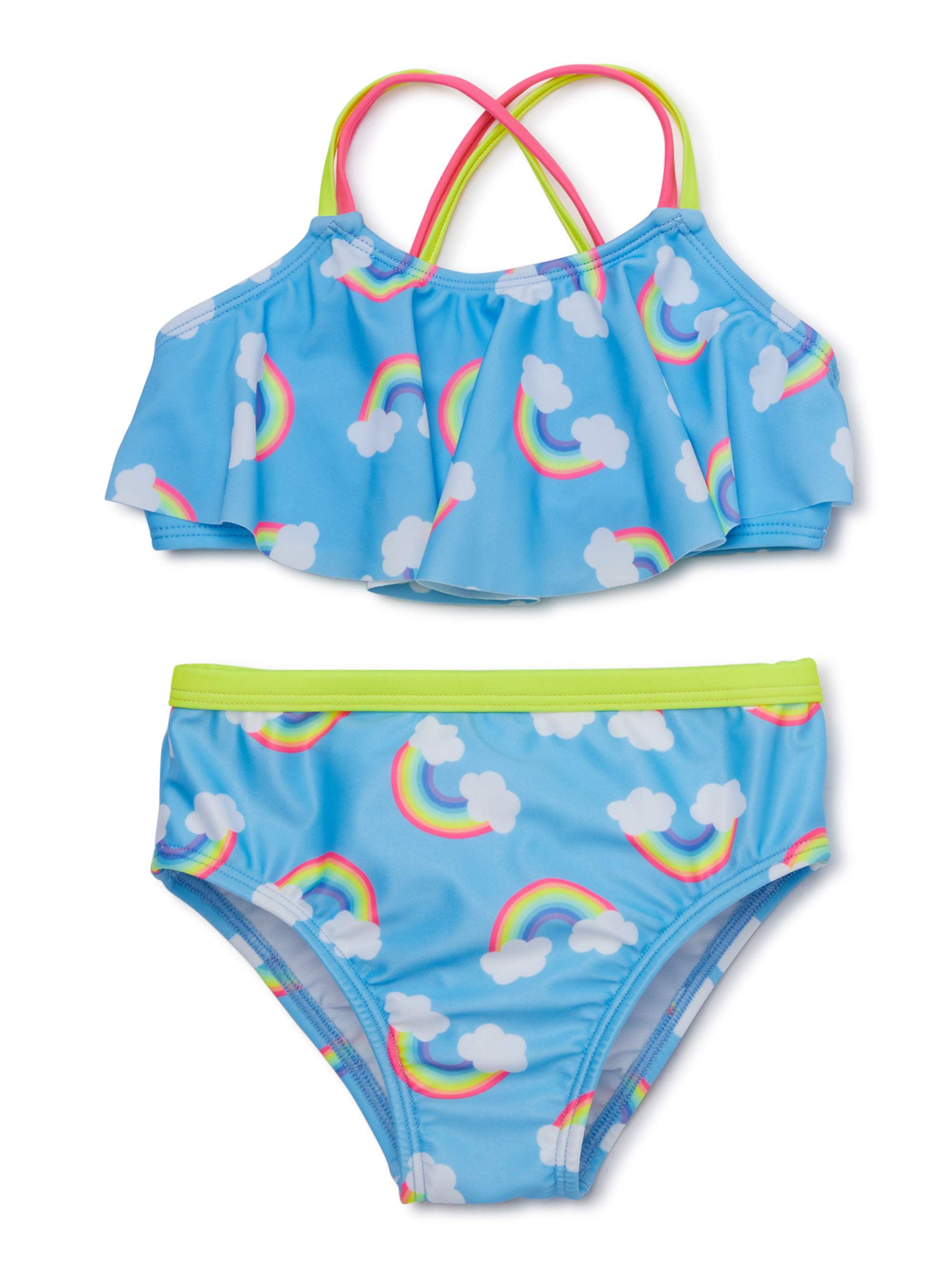 Wonder Nation Baby and Toddler Girls Rainbow Bikini, 2-Piece Swimsuit Set