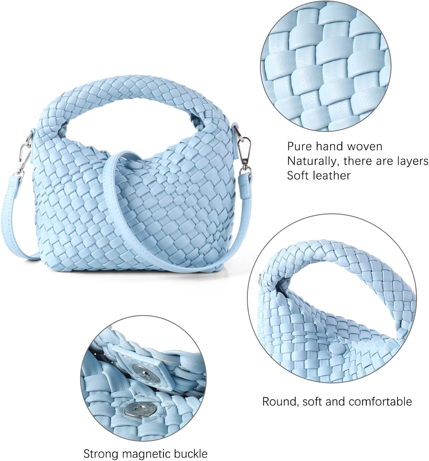HMSHA Women Woven Tote Small Crossbody Bag, Weave Quilted Purse Square Shoulder Bag Woven Handbag with Detachable Strap