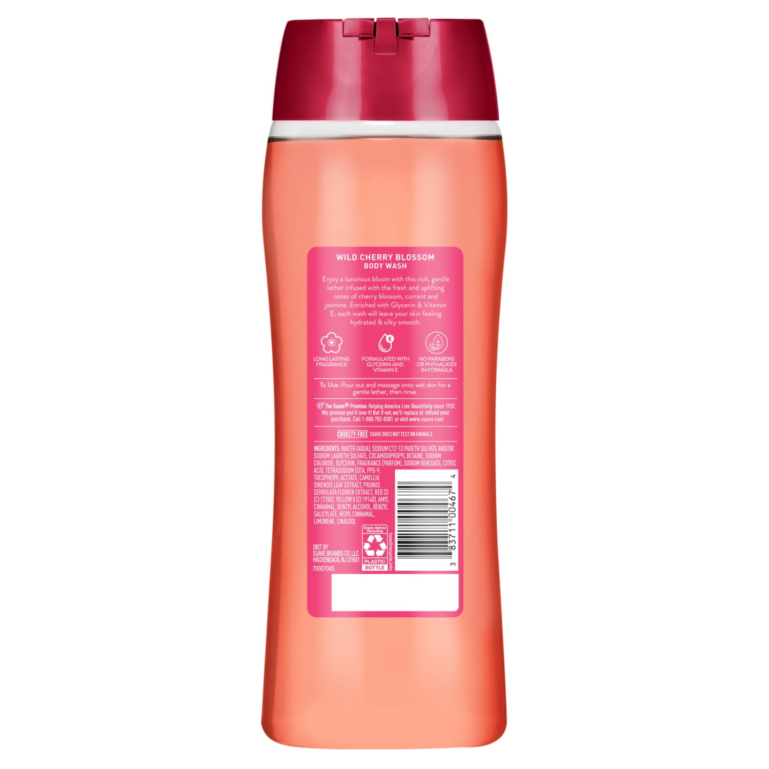 (3 pack) Suave Wild Cherry Blossom Moisturizing Body Wash with Glycerin & Vitamin E, 18 FL OZ