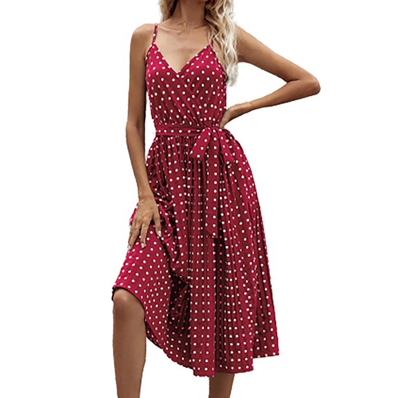 IROINNID Wrap Dress For Women Fashion Dot Print Long Sleeve Casual Dress V-Neck Knee-Length Dress