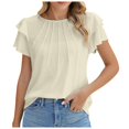 thumbnail image 1 of Blouses de Travail Décontractées à Manches Courtes Col Rond pour Femmes - Design Plissé, Léger, Tenue Toutes Saisons, 1 of 6