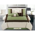 thumbnail image 1 of 11-Pc Southwest Square Diamond Border Embroidery Comforter curtain Set Queen Sage Green Beige Brown, 1 of 4