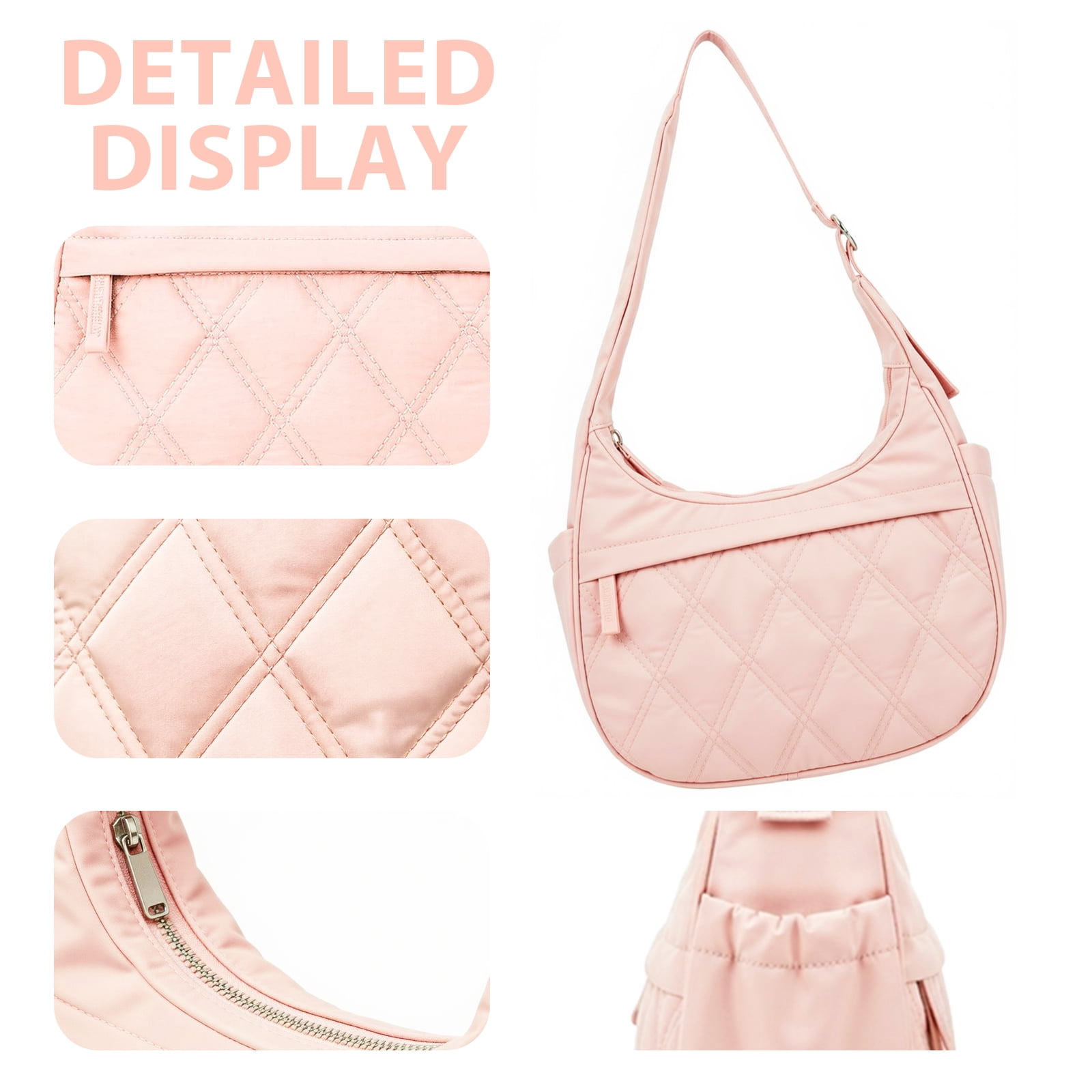 DEFAHN Puffy Quilted Tote Bag for Women, Soft Nylon Crossbody Bag with Zipper Pockets, Large Lightweight Carryall Hobo Handbag for Work Travel School, Gift Idea