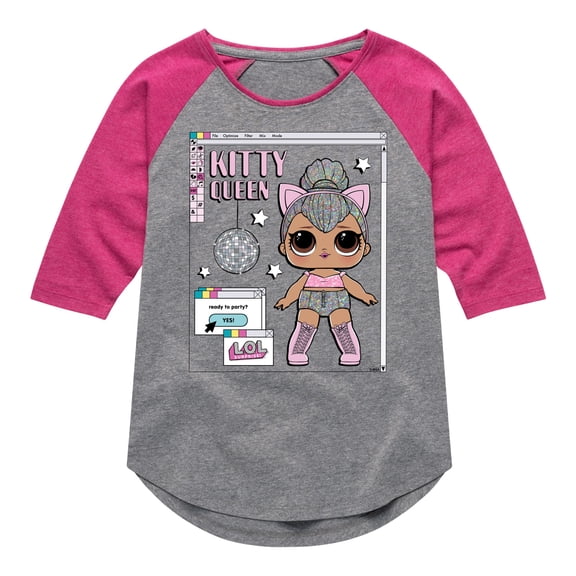 LOL Surprise! Dolls Kitty Queen - Computer Design - Toddler & Youth Girls Raglan Graphic T-Shirt