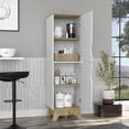 thumbnail image 2 of Two - door cabinet in light oak and white with four shelves for media and organizational storage, 2 of 4