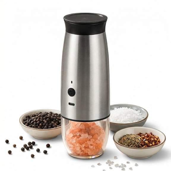 Electric Salt and Pepper Grinder LHKLUK, Stainless Steel Body, Adjustable Coarseness, Gravity-Activated One-Touch Grinding, USB Rechargeable, for Pepper, Sea Salt, and Spices