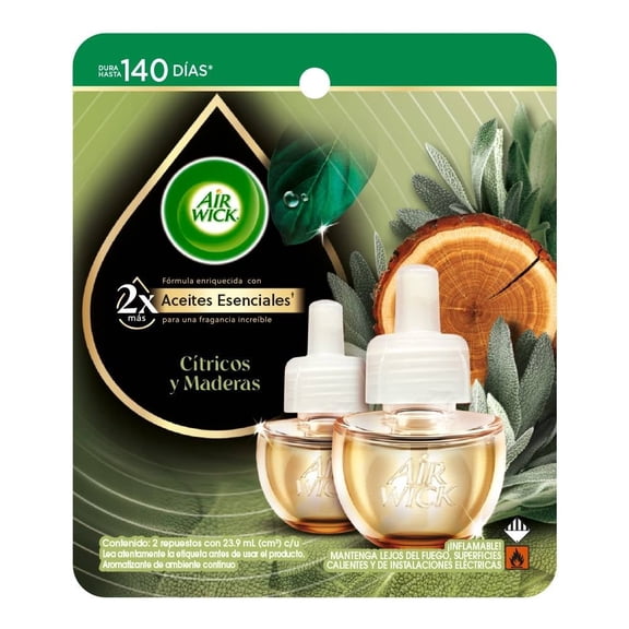 Aromatizante de Ambiente Continuo Air Wick Cítricos y Maderas  2 repuestos de 23.9 mL c/u