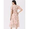 thumbnail image 3 of Unique Bargains Women's Floral Print Dress Short Sleeve Cinched Waist Long Dresses XS Pink, 3 of 6