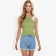 thumbnail image 3 of Women's Halter Neck Knit Tank Top with Ribbed Design and Stretchy Fit for Casual Summer Wear- Medium, Green, 3 of 5