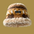 thumbnail image 3 of Xfvqtps Cloche Bucket Hat for Womens Knit Crochet Furry Ring Buckle Colorful Foldable Fashion Thickened Windproof Coldproof Warm Outdoor Winter Fisherman Hat Beige, 3 of 5