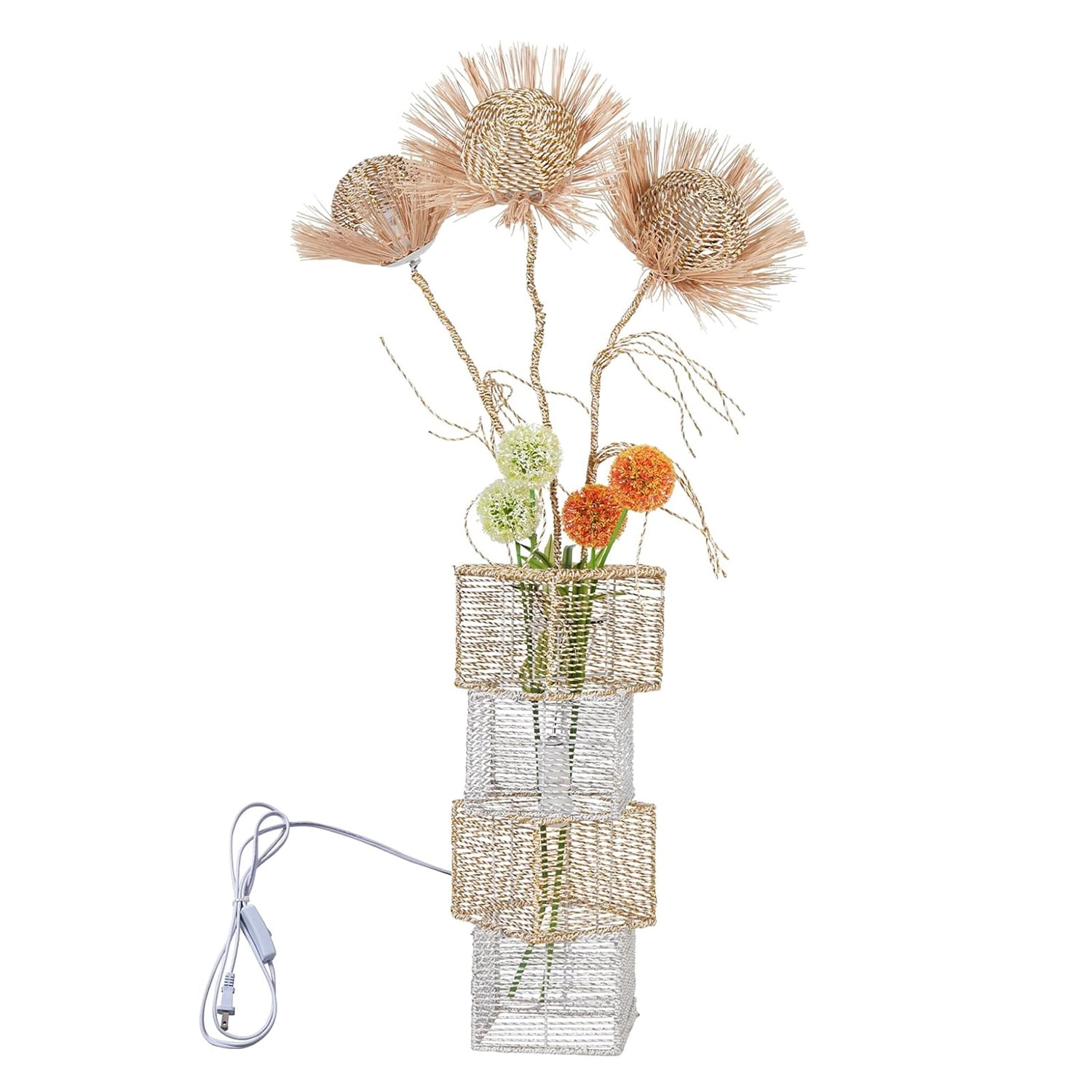 LUVODI Modern Decorative Rattan Floor Lamp Pastoral Hand-Woven Flower Night Light for Reading Living Room