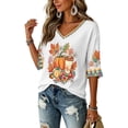 thumbnail image 5 of Trgacdwlo Womens Halloween Printed Shirts V Neck 3/4 Length Sleeve Womens Tops Funny Pumpkin Ghost Fall Holiday Womens Graphic Shirts, 5 of 5