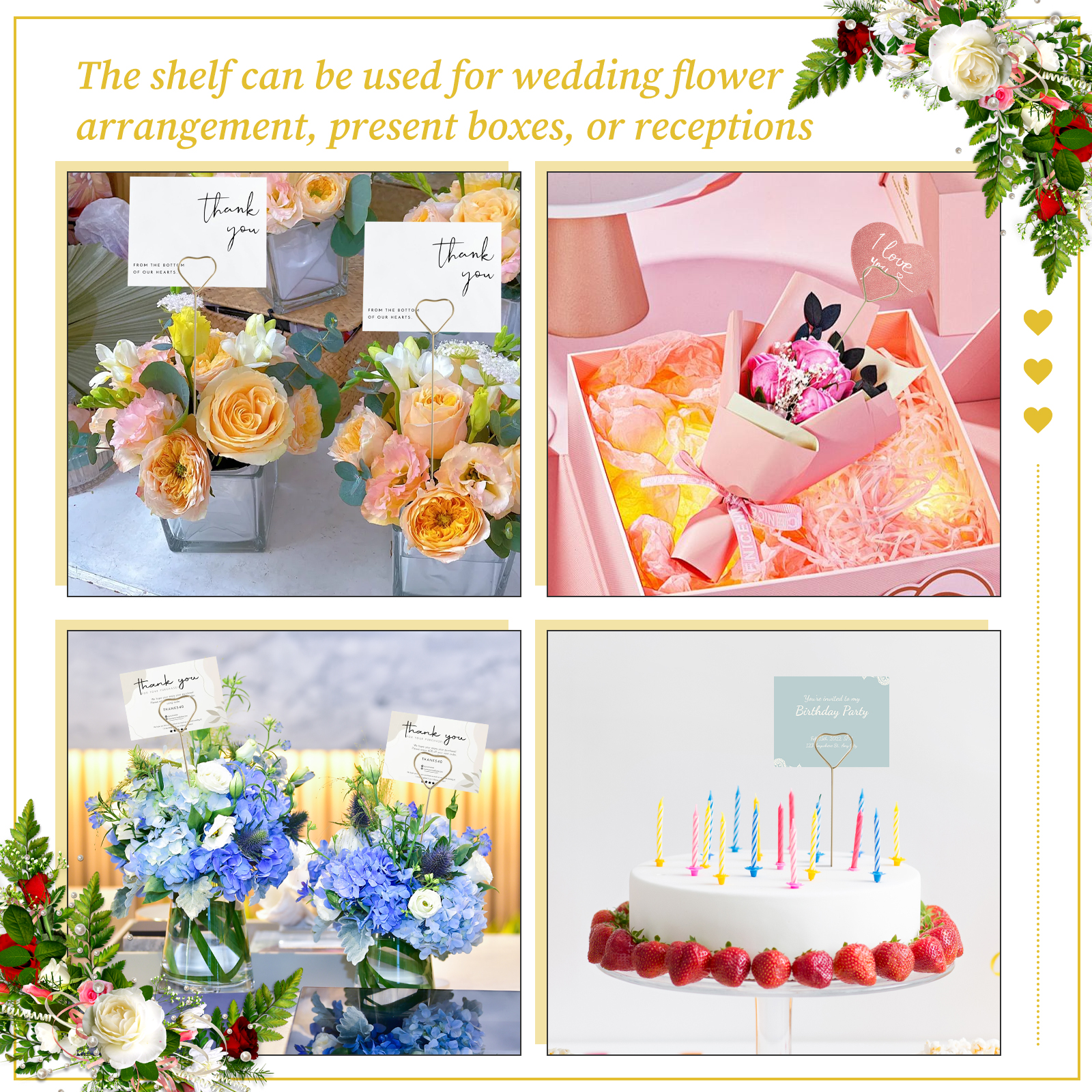 Threns 400 Pcs Floral Card Holder Pick 12 Inches Metal Flower Card Holder Stick for Birthday Party Engagement Wedding Formal Meeting