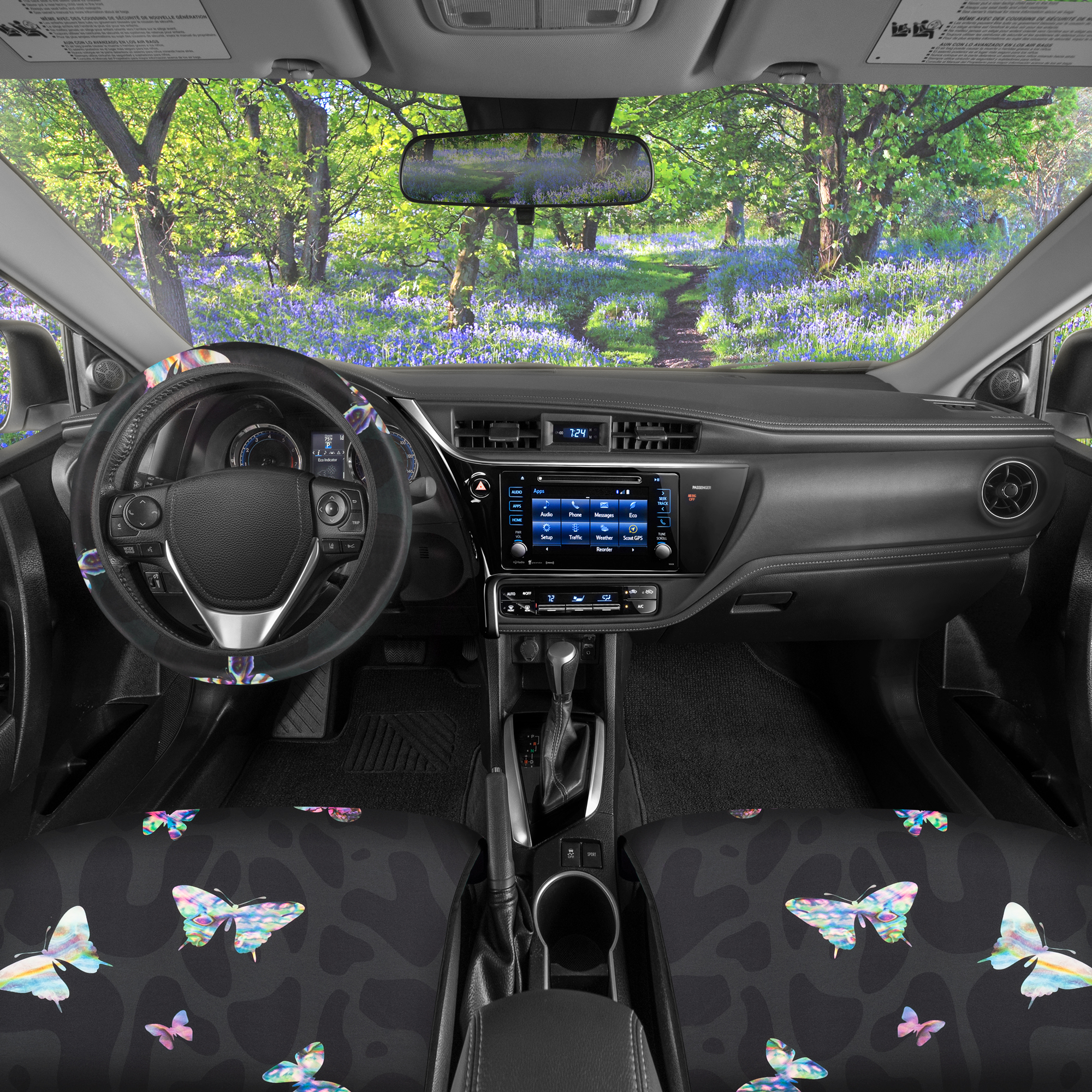 Carbella Cheetah Print Butterfly Car Seat Covers Set, 2 Pack Front Seat Covers with Matching Steering Wheel Cover for Cars Trucks SUV