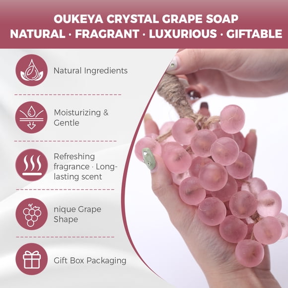 OUKEYA Set de Regalo de Jabón de Uva Hecho a Mano, Jabón Artesanal Cristalino con Rico Aroma a Uva, Barra Hidratante y Antioxidante Jabonosa para Baño, Decoración y Regalos, (Durazno)