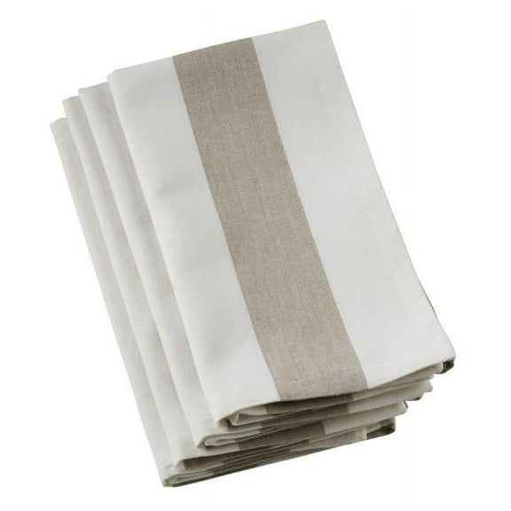 SARO 20 in. Square Cotton Napkins with Striped Design Taupe - Set of 4