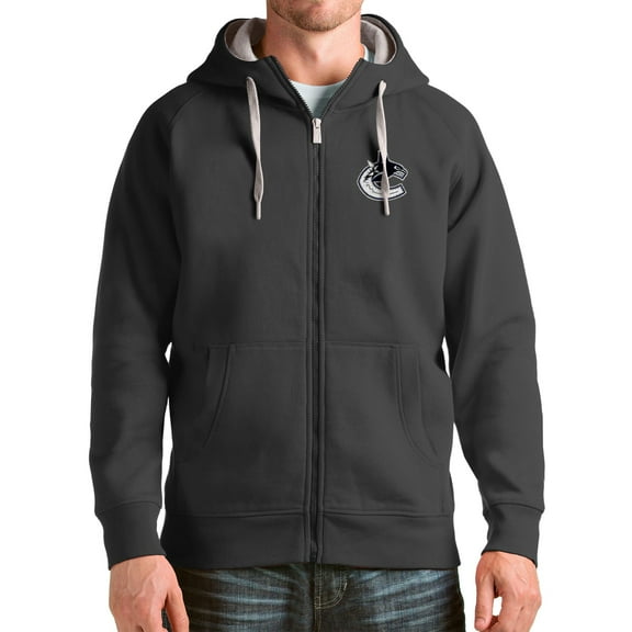 Men's Antigua Charcoal Vancouver Canucks Logo Victory Full-Zip Hoodie