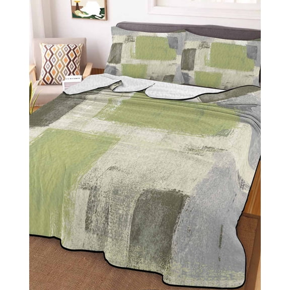 Sage Green Ombre King Size Down Alternative Comforter, Lightweight Comforter Quilt Bedding Set with Pillow Shams Retro Abstract Mottled Geometric All Seasons Bed Comforter Duvet Insert 96"x106"
