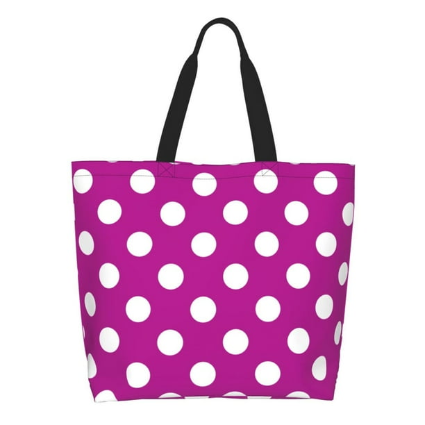 Fotbe Purlpe And White Polka Dot Bolsa Tote Estética de Lona con Estampado para Mujer - Bolsa Reutilizable de Hombro Casual para Vacaciones, Compras, Trabajo y Gimnasio