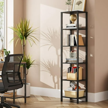 Bookshelf, 6-Tier Tall Book Shelf, Narrow Bookcase for Small Space, DIY Stackable Bookshelf, Black
