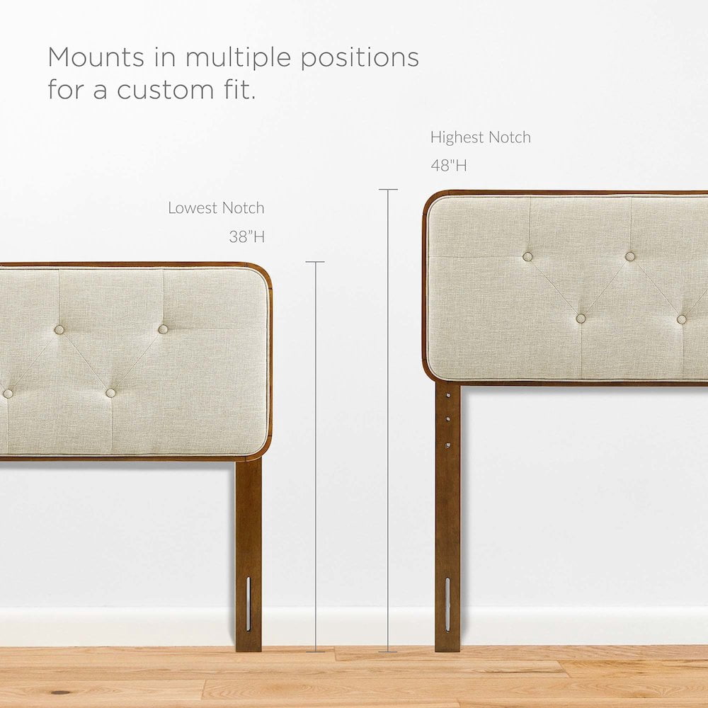 Modway Collins Tufted Twin Fabric and Wood Headboard in Walnut/Beige