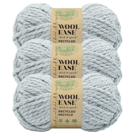 Lion Brand Yarn Wool-Ease Thick & Quick Recycled Grey Super Bulky Recycled Acrylic, Recycled Wool Yarn 3 Pack