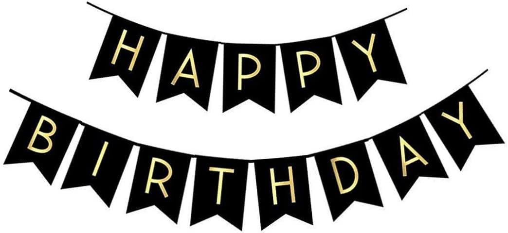 fecedy black happy birthday bunting banner with shiny gold letters party supplies walmart com