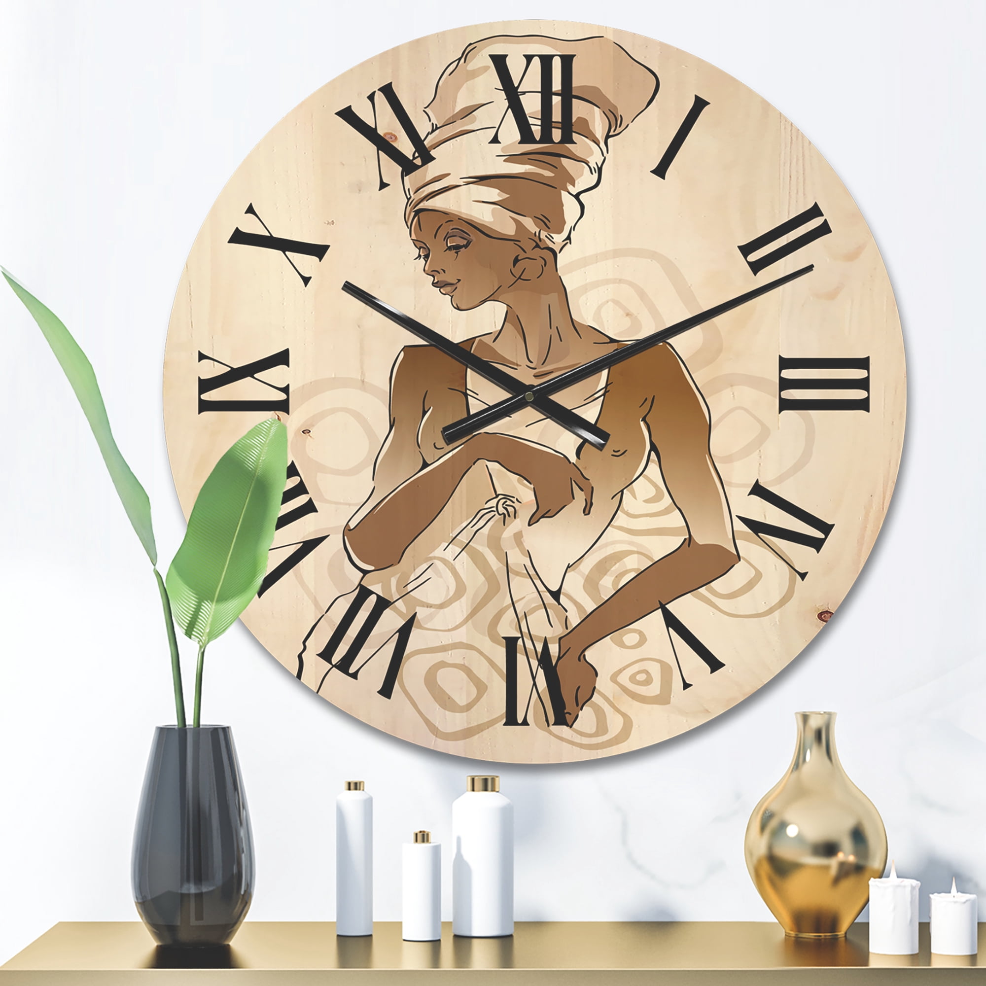 Designart 'Abstract African American Woman Portraits' Modern Wood Wall Clock