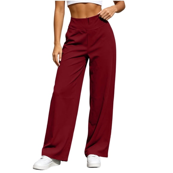 PInxai Wide Leg Pants Women High Elastic Waisted Loose Comfy Casual Workout Pants Running Yoga Pants Solid Color,Wine,XS