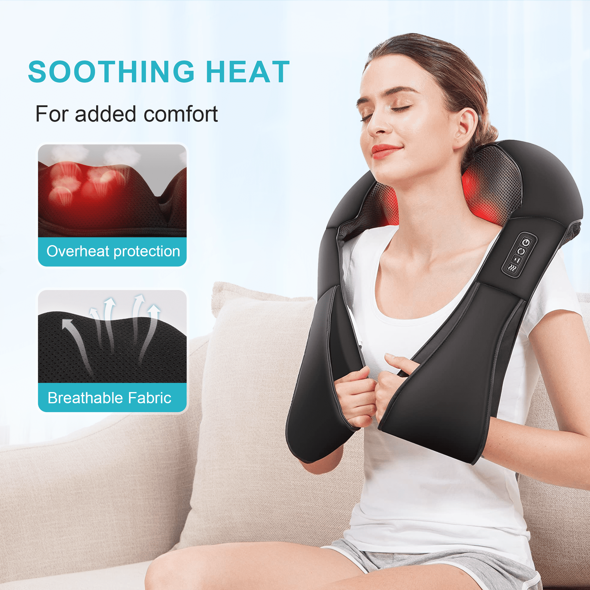 ALLJOY Shiatsu Shoulder Neck Massager with Heating, Deep Tissue 3D Kneading Massager, Use at Home, Car, Office (Black)