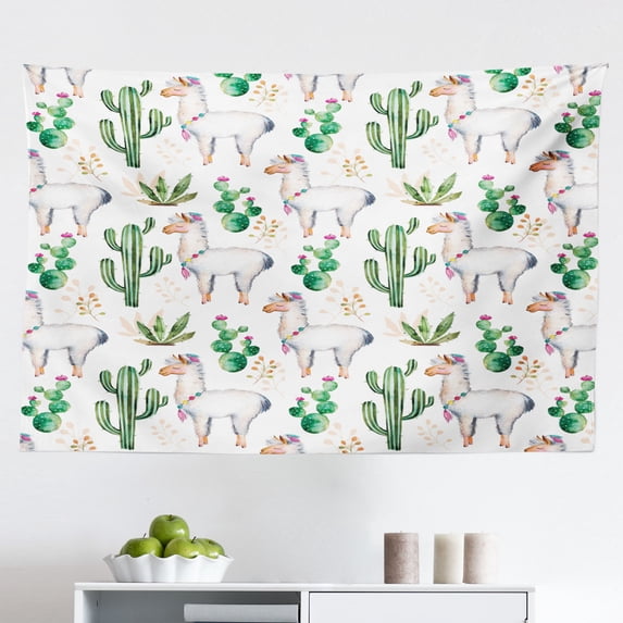 Cactus Tapestry, Photo Landscape of a Desert Mountains with Sea View Flowers and Cactus Plants Print, Fabric Wall Hanging Decor for Bedroom Living Room Dorm, 2 Sizes, Multicolor, by Ambesonne