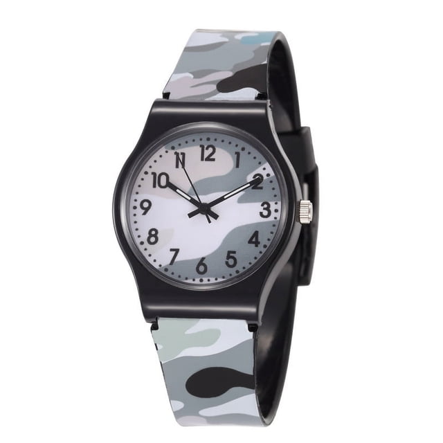 Relojes de cuarzo, relojes de plástico, relojes de PVC, relojes de dibujos animados, relojes de camuflaje, relojes para niños, relojes neutros.