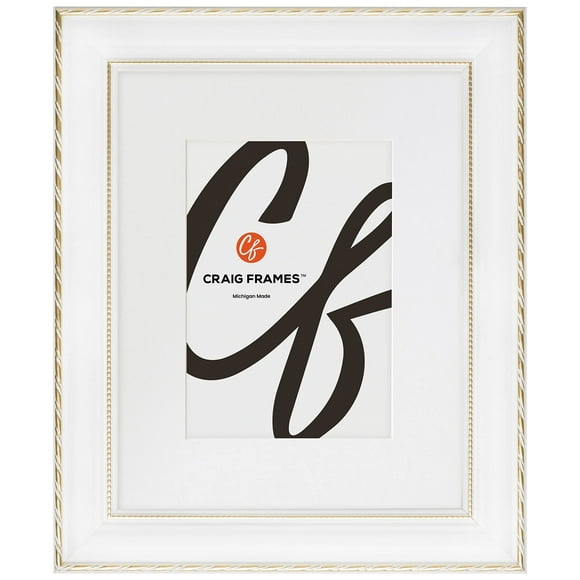 Craig Frames Victoria, 11x17 Picture Frame Matted for an 8x12 Photo, Ornate White and Gold