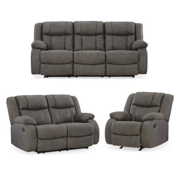 Bowery Hill 3-Piece Living Room Reclining Sofa Set in Gunmetal Faux Leather