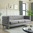 thumbnail image 3 of Living Room Couch Velvet Big Comfy Sofa Tufted Furniture Sleep Bed with 3 Seat Cushions 80.5 inch, Grey, 3 of 9