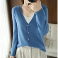 thumbnail image 5 of Baberdicy Cardigan Sweater Women's Spring and Autumn Leisure Loose Solid Long Sleeve V Neck Button Knitted Soft Cardigan Coat Women's Cardigans Blue, 5 of 6