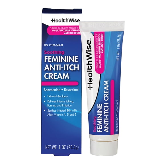 HealthWise Feminine Anti-Itch Cream | Soothing Itch Relief | Aloe, Vitamin A, D and E | Irritation Relief | Vagicaine | 1 oz. | External Analgesic