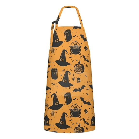 Witch Hat Halloween Apron-Garden Aprons for Women with Pockets-Cotton Linen Waterproof Kitchen Cooking Gardening Aprons Adjustable for Kitchen,Cooking,BBQ and Salon 32"x27"