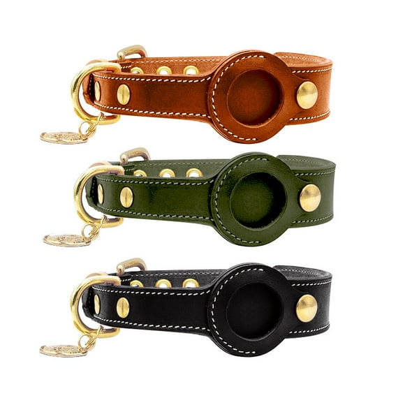 Leather GPS Tracking Pet Collar for Apple AirTag Tracker for Dogs, Cats, Pets